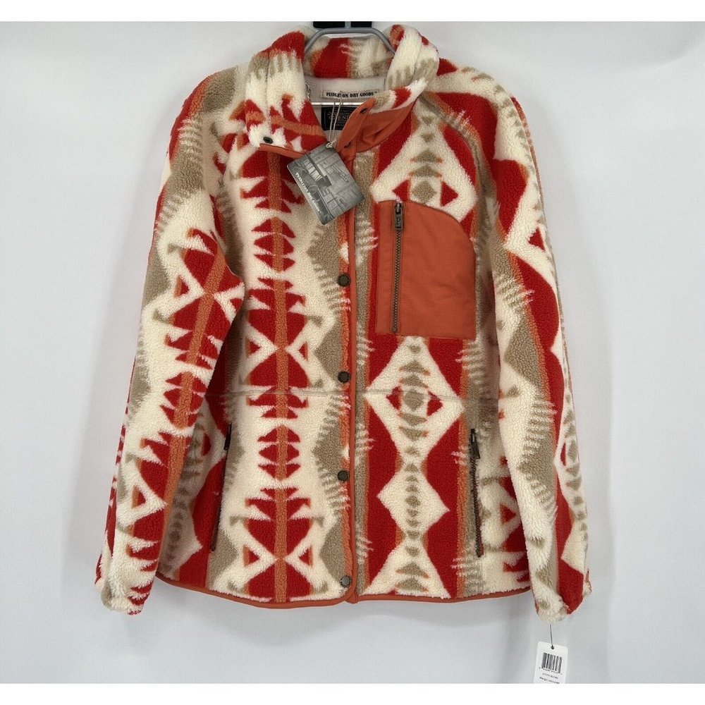 Pendleton Women's Pike Fleece Jacket S Snap Front Orange Mango Los Lunas Tribal